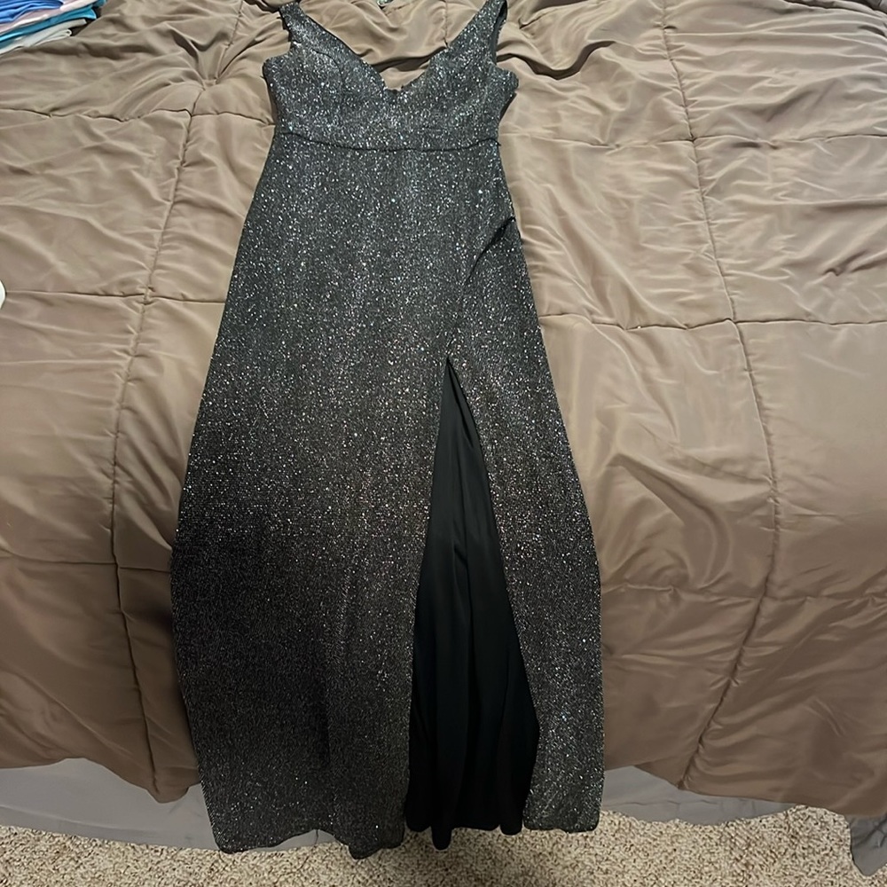 Crystal Doll Long Glitter Dress W Slit